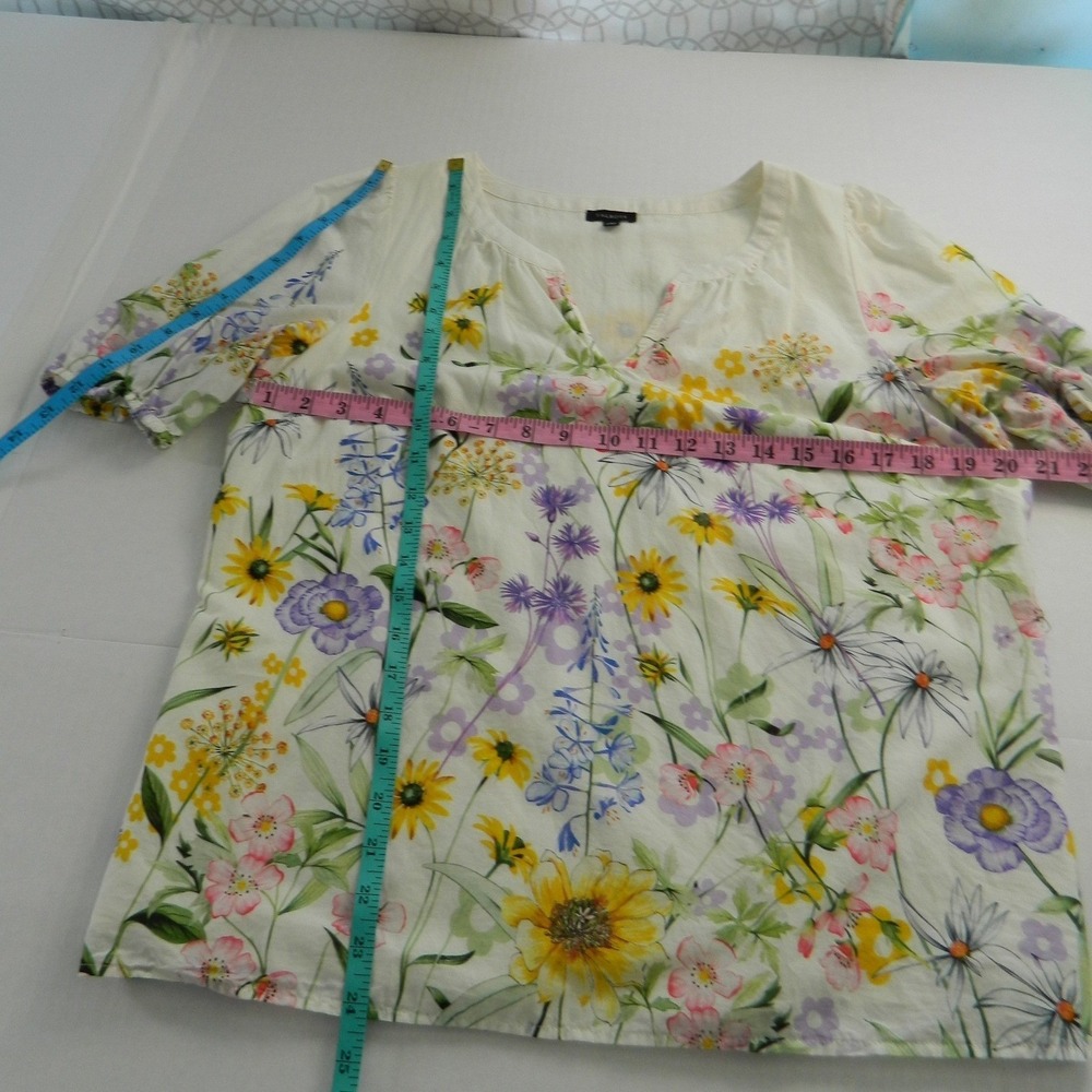 Talbots Floral Blouse Womens Medium White Wildflower Puff Sleeve Cotton Lined - Picture 7 of 7